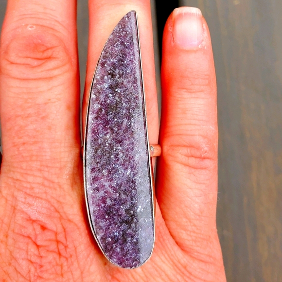 Handmade Jewelry - New Huge Lepidolite 925 Silver Statement Ring.